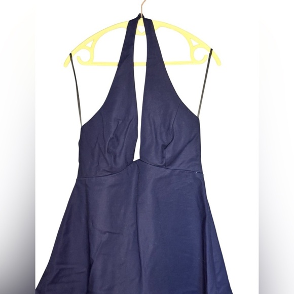 Halston Heritage Navy Blue Halter Flare Dress Size 8 - Picture 4 of 7